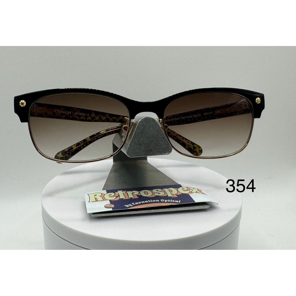 Vintage Y2K Style Sunglasses NOS 2000s Brown Fade Lens Coach HC6098 Black/Gold